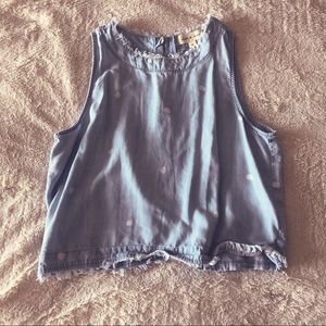 Denim white polka dot crop top